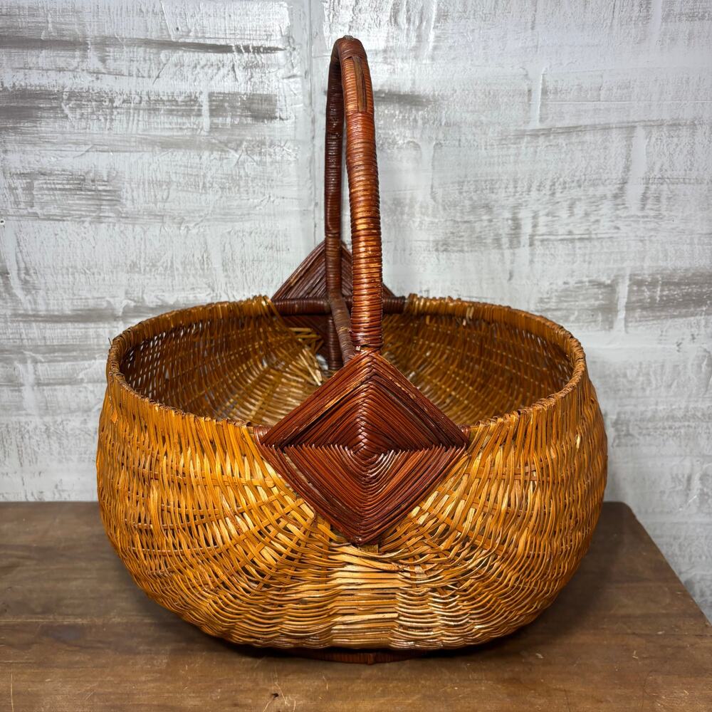 Vintage Hand-Woven Wicker Basket with Handle | 18" Tall